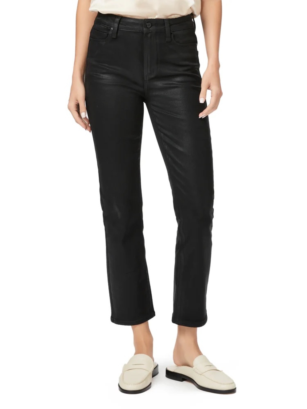 PAIGE Cindy Coated Black Straight-Leg Jeans, size 25 - Picture 2 of 14
